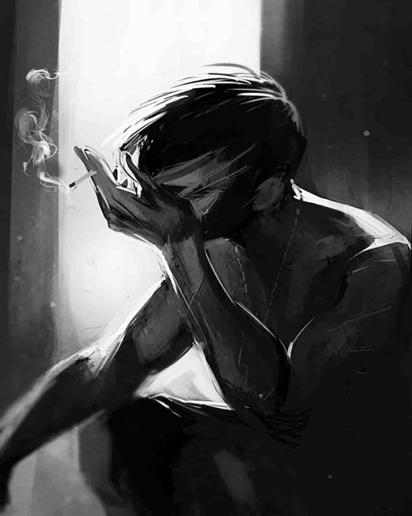 عکس پسر و دود سیگار نقاشی